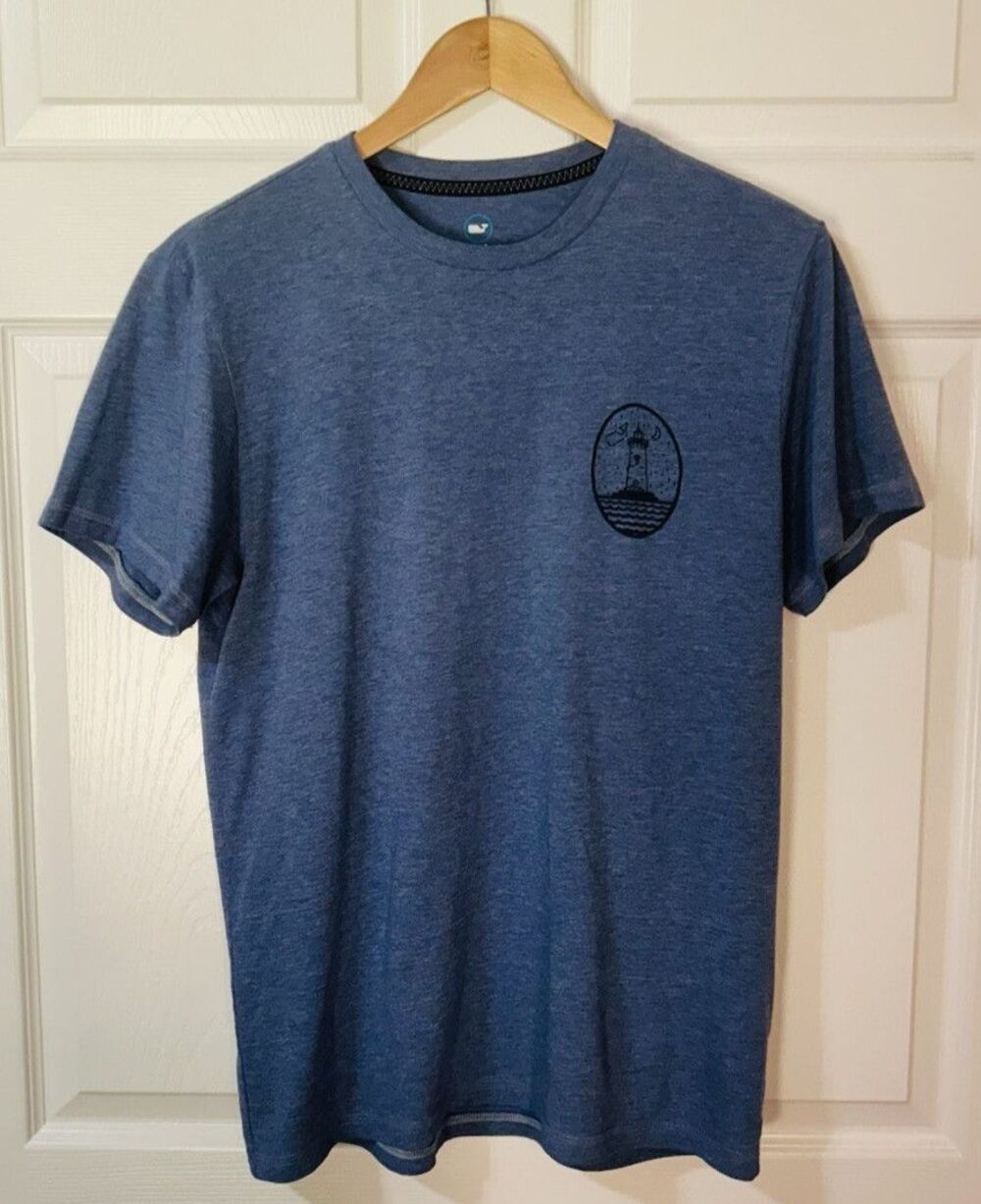 Vineyard Vines Men's Medium Blue Dunes Tee Cotton Blend T-Shirt Lighthouse